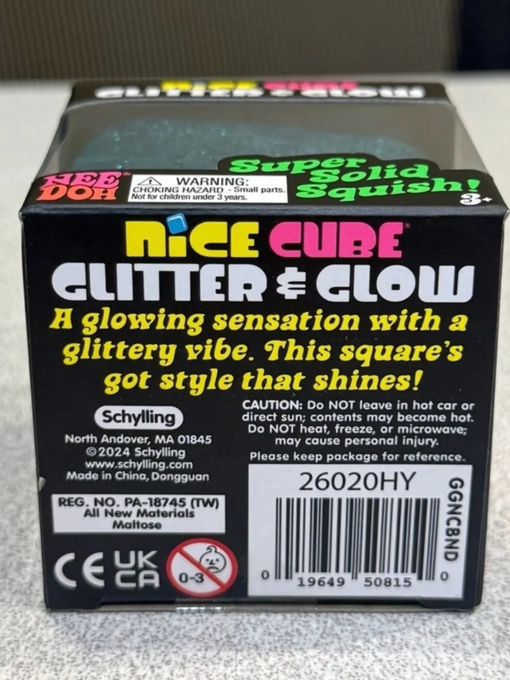 NeeDoh BLUE Glitter & Glow Nice Cube Super Solid Squish Stress Reliever Squishy